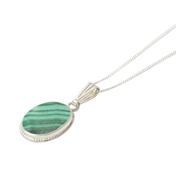 White Gold Malachite Oval Rope Edge Pendant