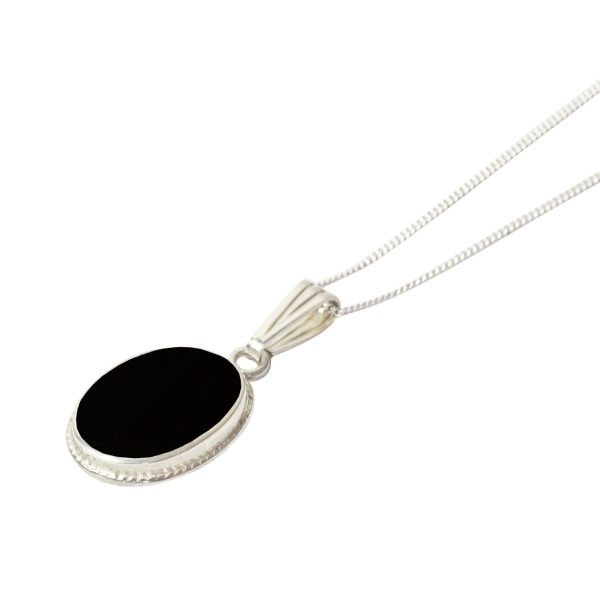 White Gold Whitby Jet Oval Rope Edge Pendant