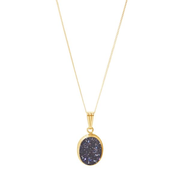 Yellow Gold Blue Goldstone Oval Pendant