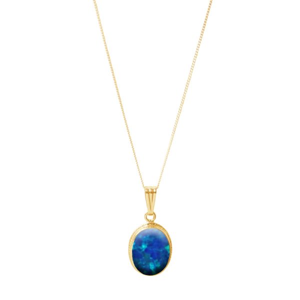 Yellow Gold Cobalt Blue Opalite Oval Pendant