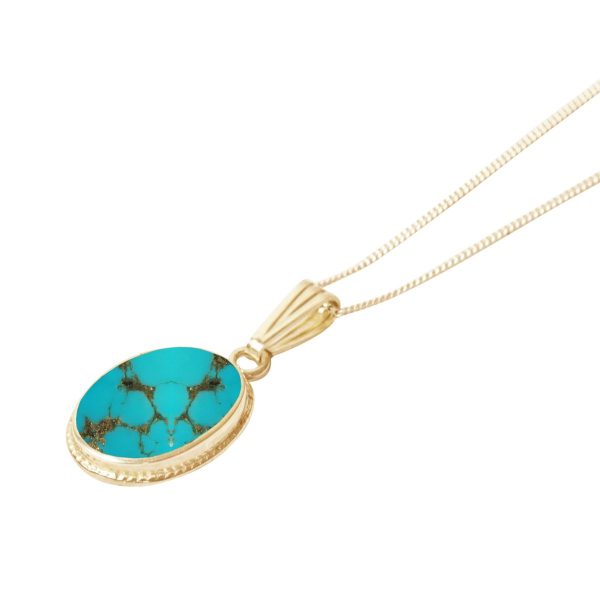 Yellow Gold Turquoise Oval Pendant