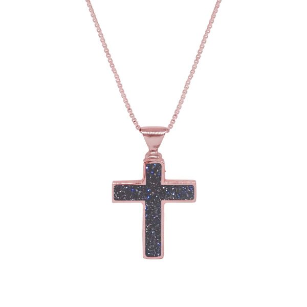 Rose Gold Blue Goldstone Cross Pendant