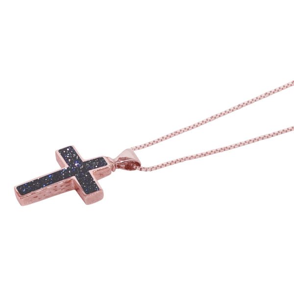 Rose Gold Blue Goldstone Cross Pendant