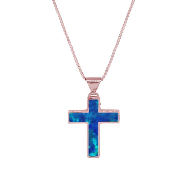 Rose Gold Cobalt Blue Opalite Cross Pendant