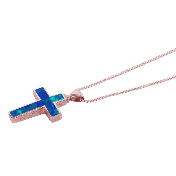 Rose Gold Opalite Cobalt Blue Cross Pendant