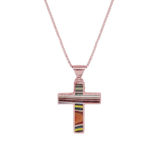 Rose Gold Fordite Cross Pendant