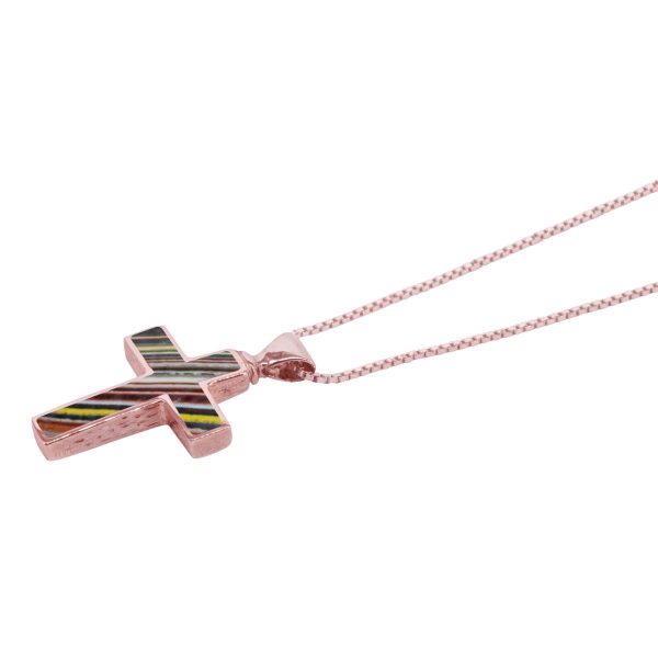 Rose Gold Fordite Cross Pendant