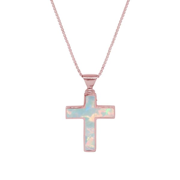 Rose Gold Opalite Sun Ice Cross Pendant