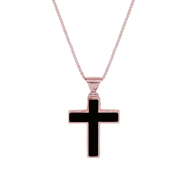 Rose Gold Whitby Jet Cross Pendant