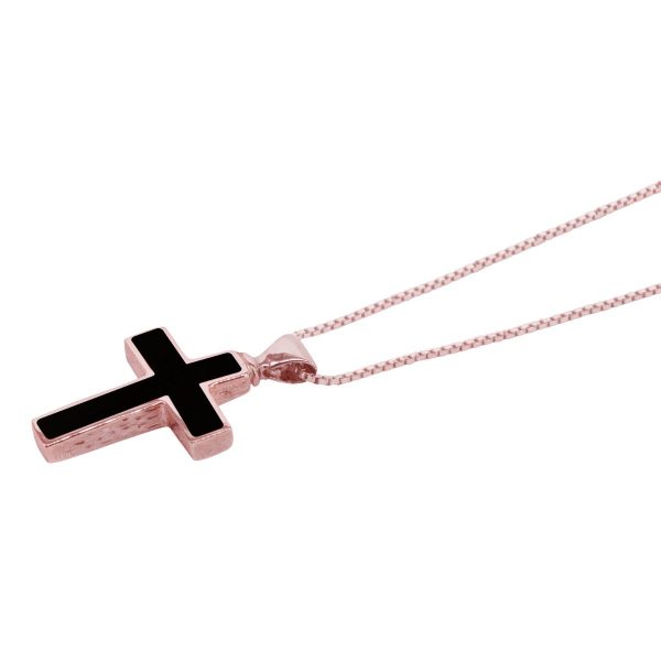 Rose Gold Whitby Jet Cross Pendant