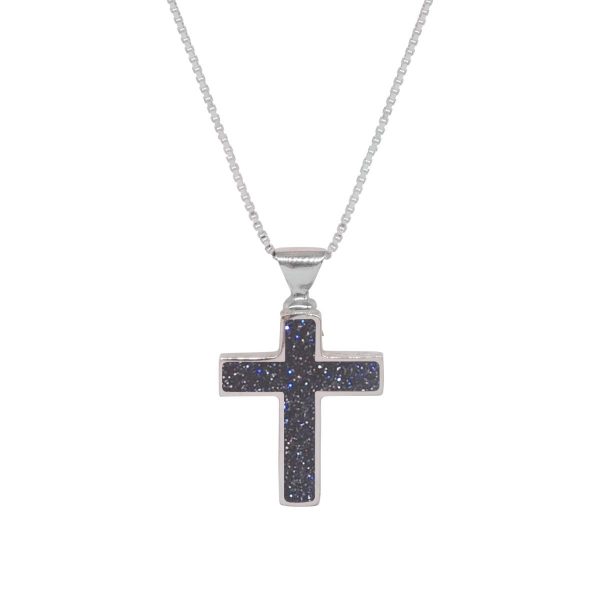 Silver Blue Goldstone Cross Pendant