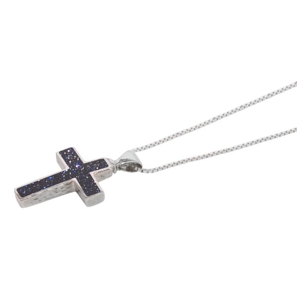 Silver Blue Goldstone Cross Pendant