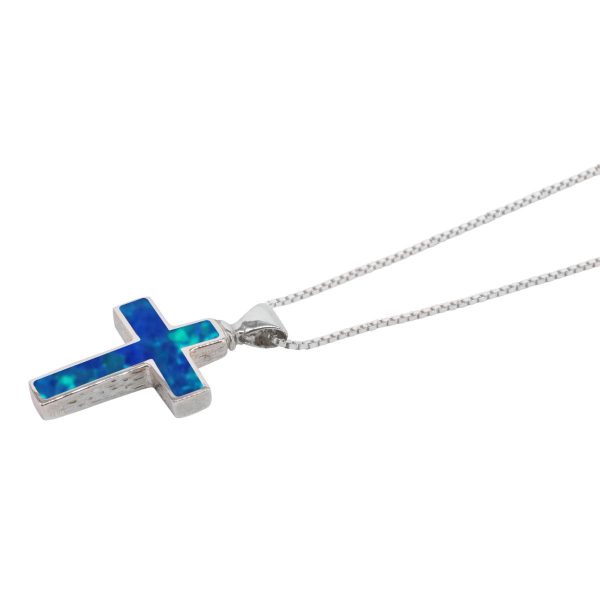 Silver Opalite Cobalt Blue Cross Pendant