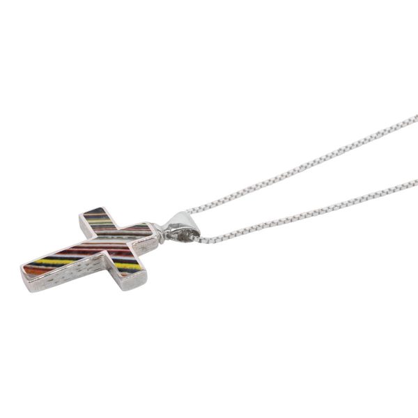 Silver Fordite Cross Pendant