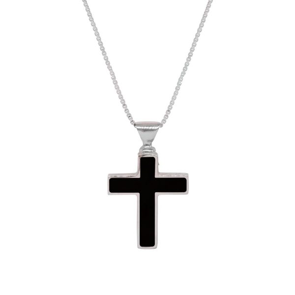 Silver Whitby Jet Cross Pendant