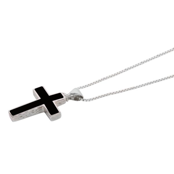 Silver Whitby Jet Cross Pendant