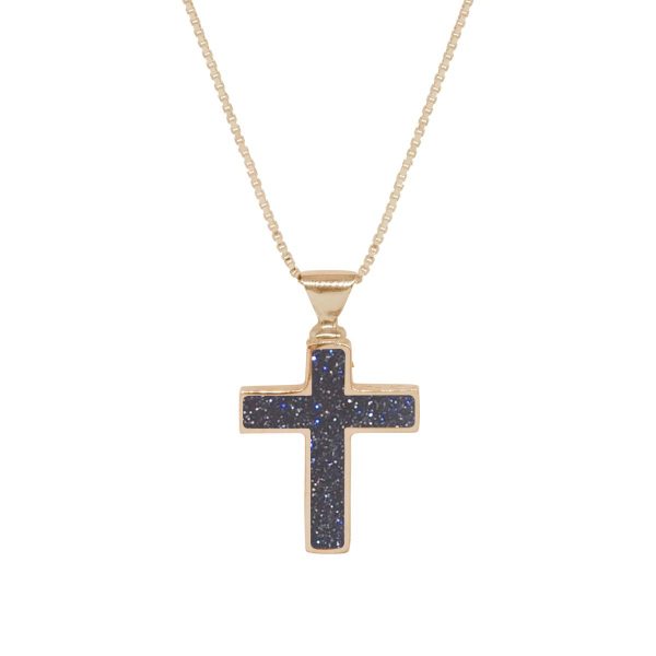 Yellow Gold Blue Goldstone Cross Pendant