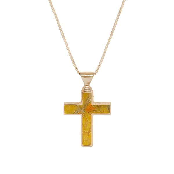 Yellow Gold Bumblebee Jasper Cross Pendant