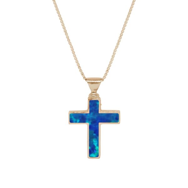 Yellow Gold Opalite Cobalt Blue Cross Pendant