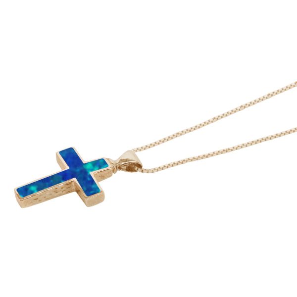 Yellow Gold Opalite Cobalt Blue Cross Pendant