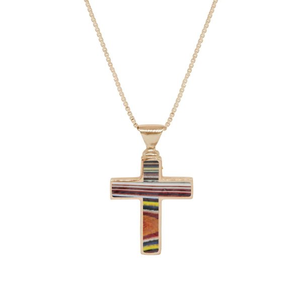 Yellow Gold Fordite Cross Pendant