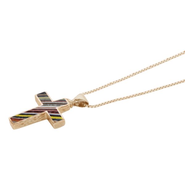 Yellow Gold Fordite Cross Pendant