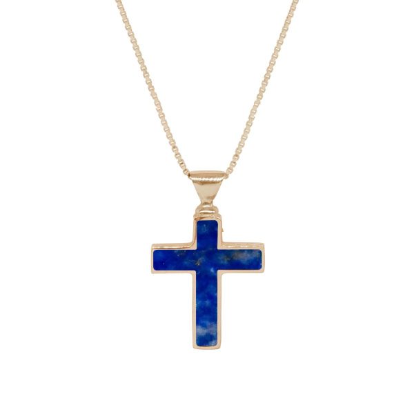 Yellow Gold Lapis Cross Pendant