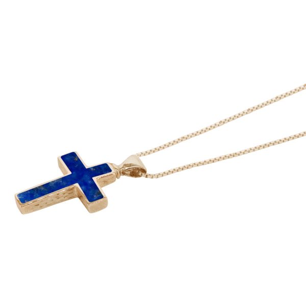 Yellow Gold Lapis Cross Pendant