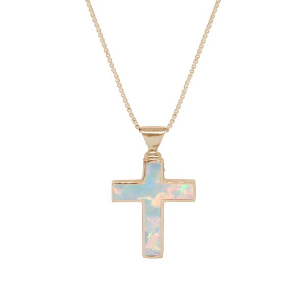 Yellow Gold Opalite Sun Ice Cross Pendant