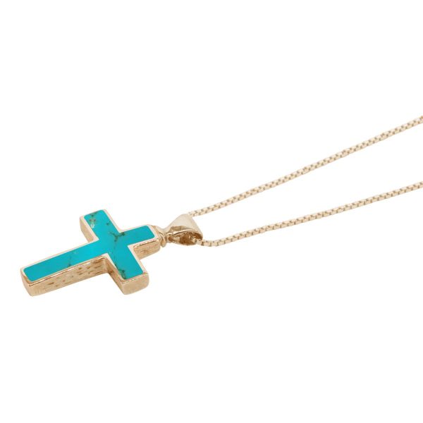 Yellow Gold Turquoise Cross Pendant