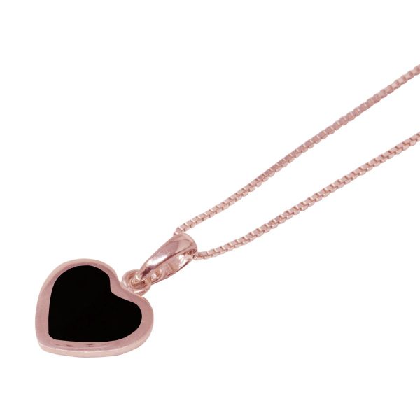 Rose Gold Whitby Jet Heart Shaped Pendant