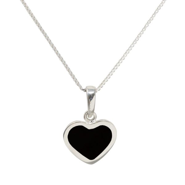 Silver Whitby Jet Heart Shaped Pendant