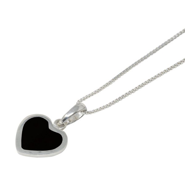 Silver Whitby Jet Heart Shaped Pendant