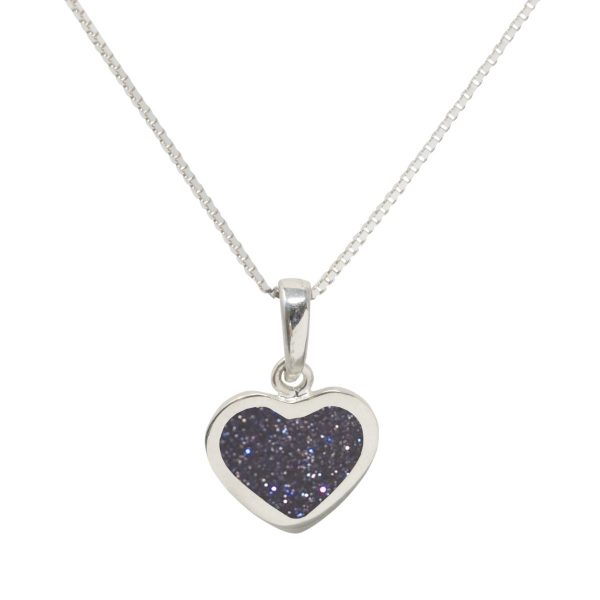 White Gold Blue Goldstone Heart Shaped Pendant