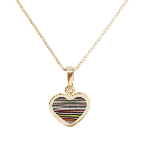 Yellow Gold Fordite Heart Shaped Pendant