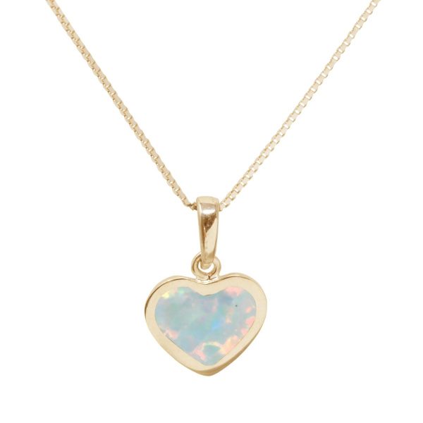 Yellow Gold Opalite Sun Ice Heart Shaped Pendant