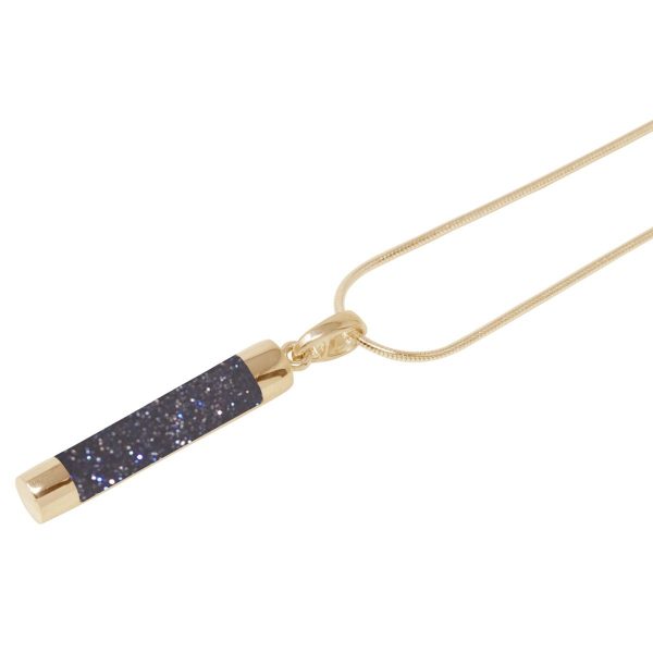 Yellow Gold Blue Goldstone Tube Pendant