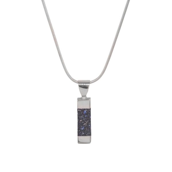 White Gold Blue Goldstone Rectangular Pendant