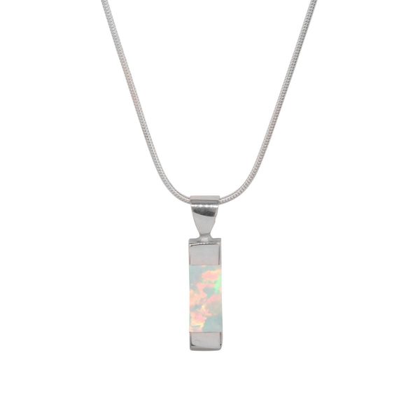 White Gold Opalite Sun Ice Rectangular Pendant