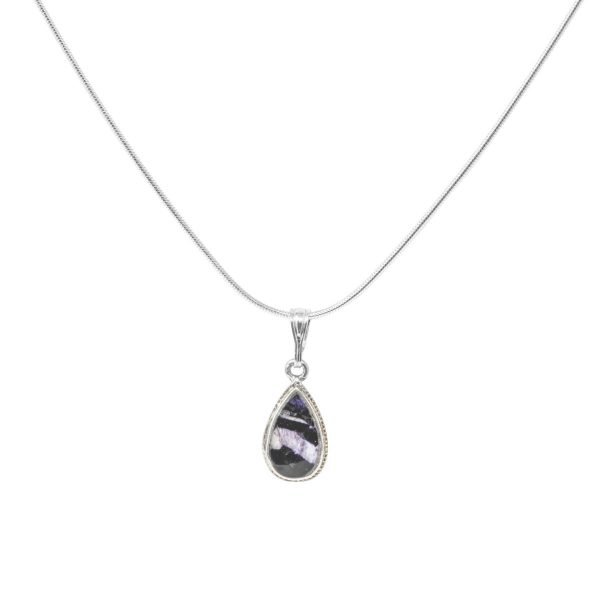 Silver Blue John Teardrop Shaped Pendant