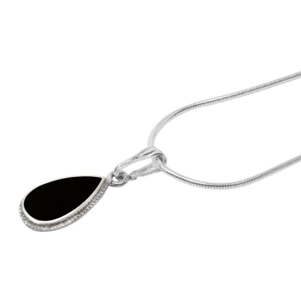 Silver Whitby Jet Teardrop Pendant