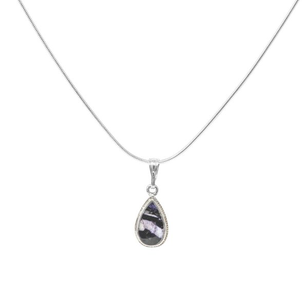 White Gold Blue John Teardrop Shaped Bead Edge Pendant