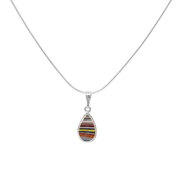 White Gold Fordite Teardrop Shaped Bead Edge Pendant