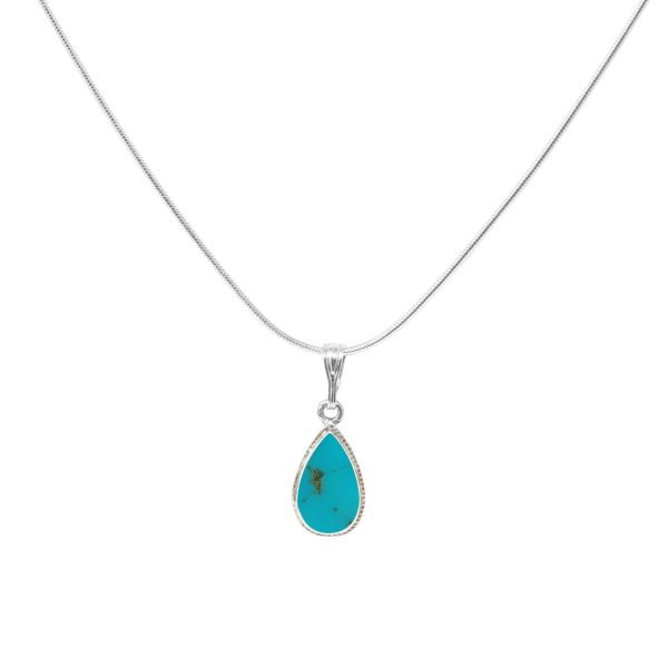 White Gold Turquoise Teardrop Shaped Bead Edge Pendant