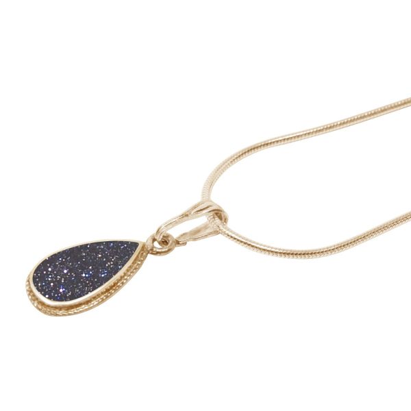 Yellow Gold Blue Goldstone Teardrop Pendant