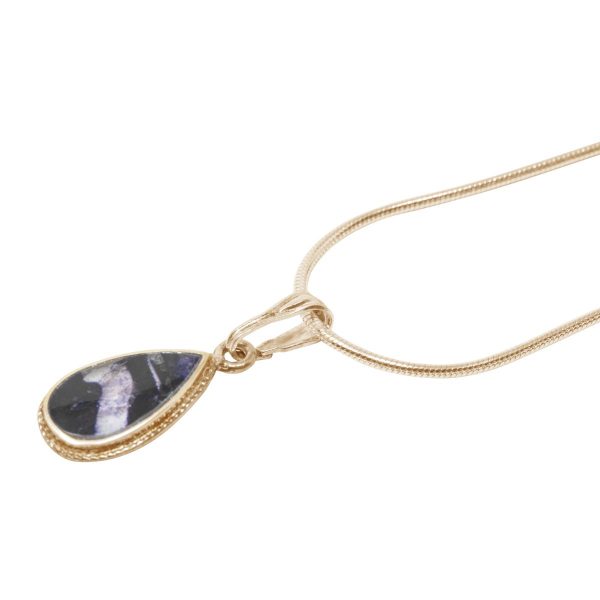 Yellow Gold Blue John Teardrop Pendant