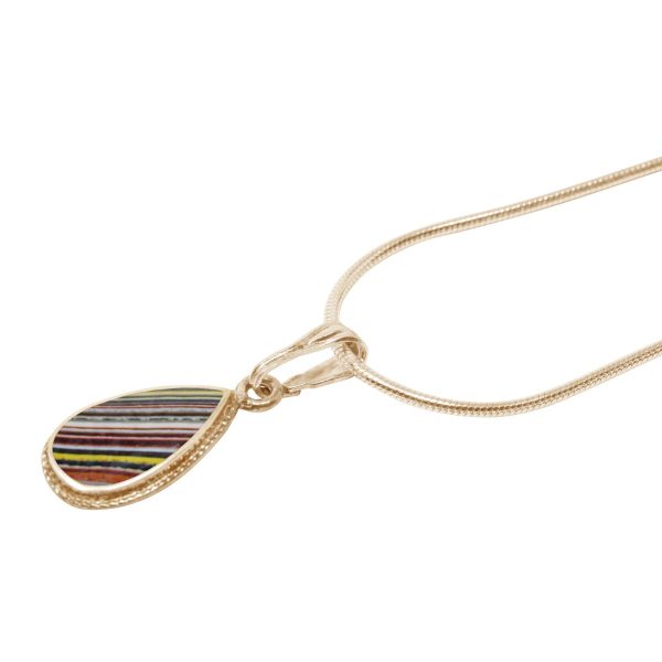 Yellow Gold Fordite Teardrop Pendant