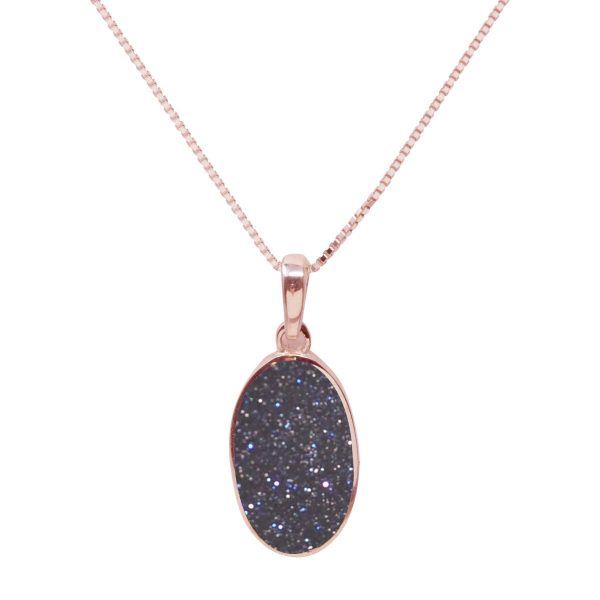 Rose Gold Blue Goldstone Oval Pendant