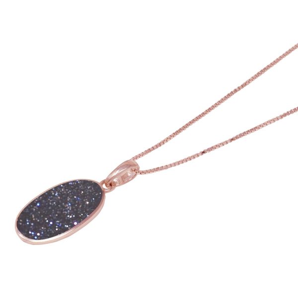 Rose Gold Blue Goldstone Oval Pendant