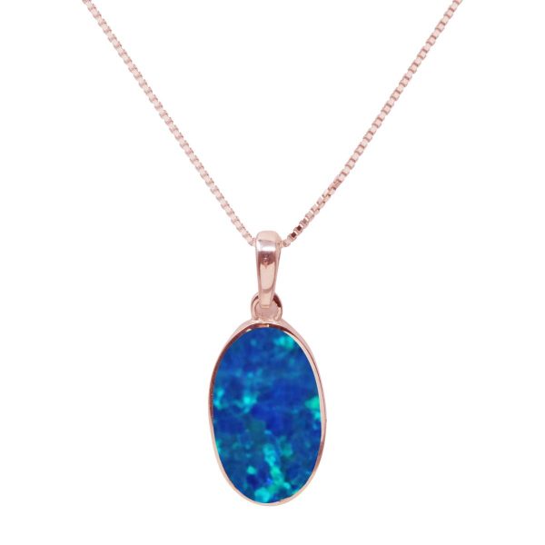 Rose Gold Opalite Cobalt Blue Oval Pendant